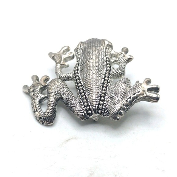 Vintage Ornate Silver Tone Frog Brooch Pin Red Eye Statement 2.75" 23g Cute Gift - Picture 5 of 9